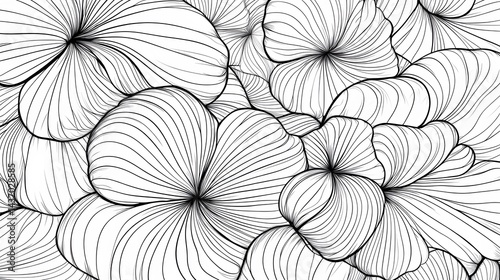 Abstract Line Art Floral Pattern Black White Botanical Illustration