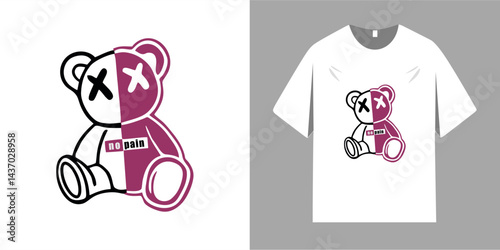 Grunge teddy bear brush stroke print. Urban grunge street typography and graphics. Vector illustration design for t-shirt slogan, tee, fashion graphics, prints, t-shirts and hoodies