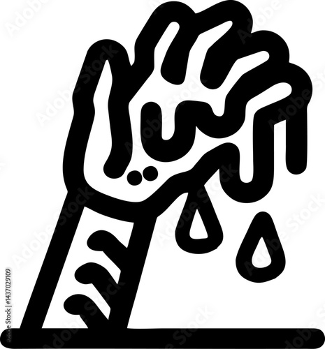 Decayed hand dripping rises from ground