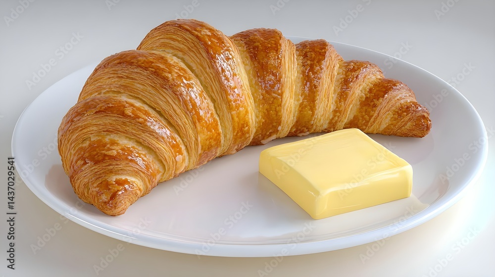 Golden Crafted Croissant Pastry with Generous Butter Slice Golden Crafted Croissant Pastry with Generous Butter Slice