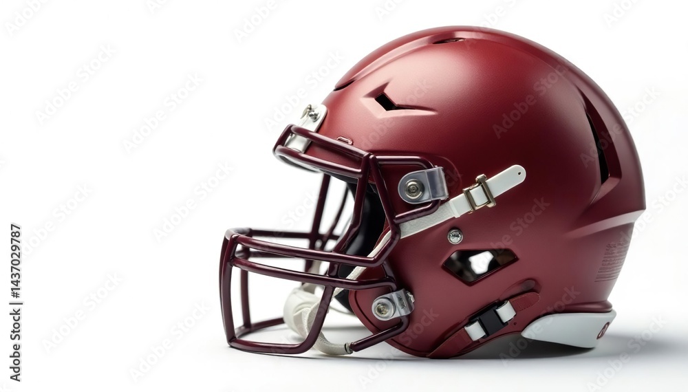 Fototapeta premium Close-up of football helmet on white background, spiral, game, leather