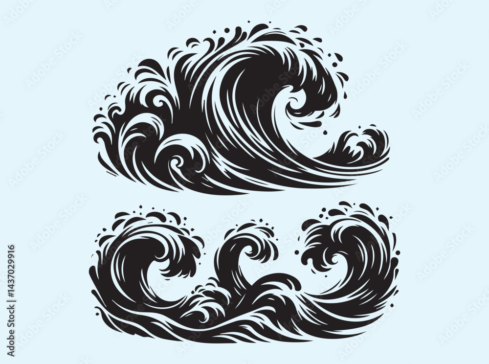 Fototapeta premium Black Silhouette of Ocean Waves
