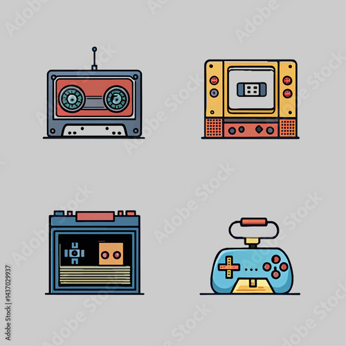 Retro television icons set, flat vector design for web technology and business media