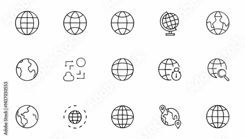 set of worldwide related line icons  globe  networ.eps