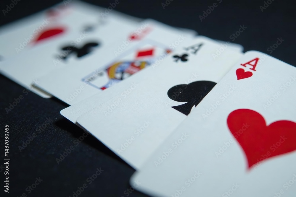 Obraz premium Playing cards arranged in an ace high sequence , bet, card game, illustration