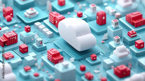 Cloud Computing Technology with 3D Cityscape and Digital Network Connections in Modern Concept