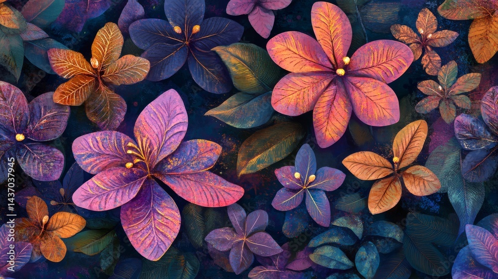 Fototapeta premium Stunning Floral Pattern with Vibrant Colors on black background