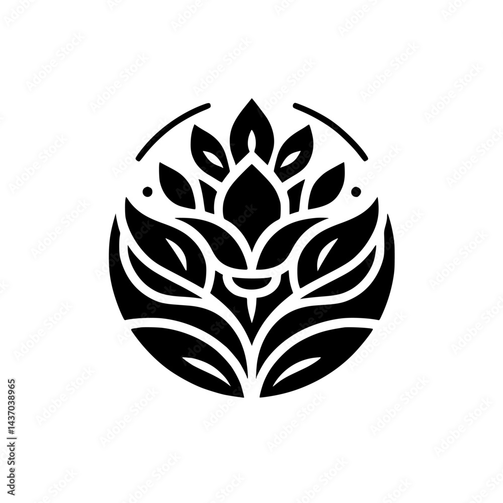 Obraz premium Minimalist Lotus Logo Design: Black and White Floral Emblem