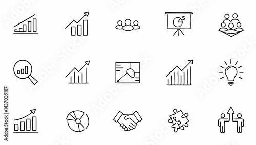 big set of business growth related filled line ico.eps