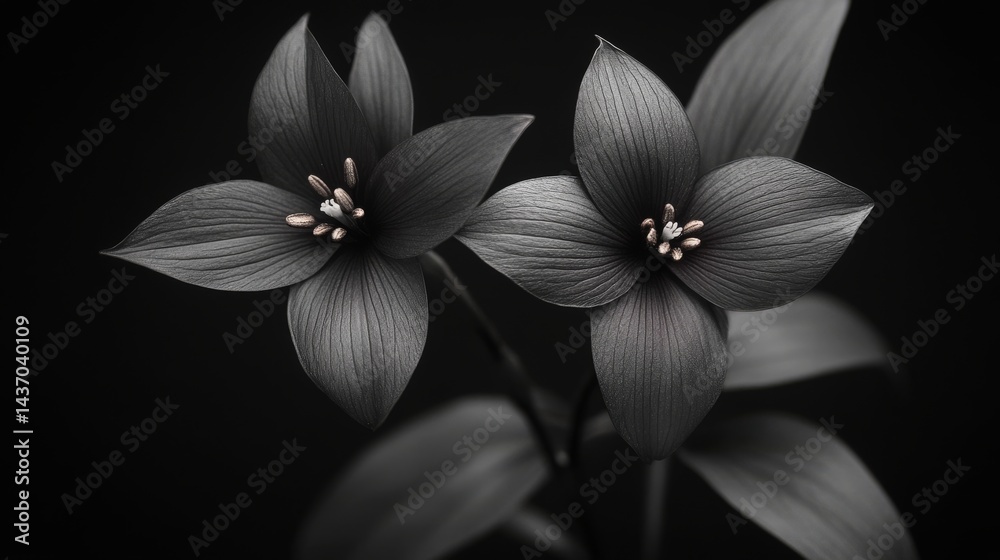 Obraz premium Enigmatic Dark Flowers in Close-up on black background