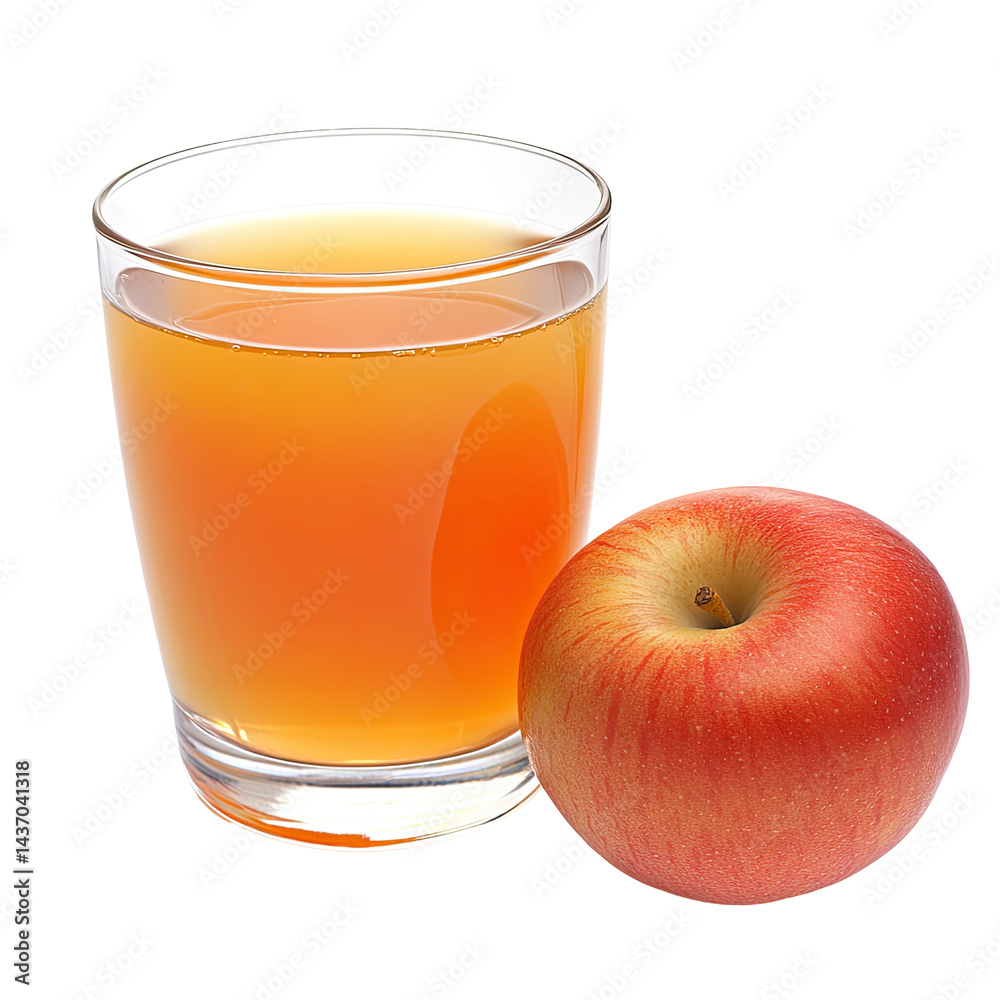 Refreshing apple juice in a glass next to a ripe apple Refreshing apple juice in a glass next to a ripe apple