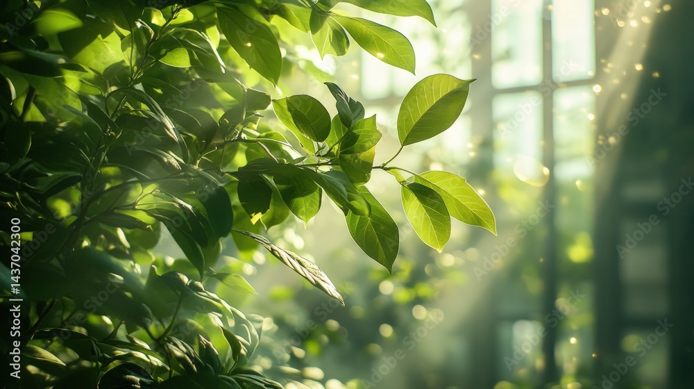 Fototapeta premium Lush greenery bathed in sunlight