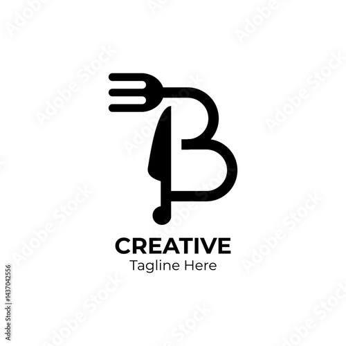 Initial B food equipment simple logo template. Letter B food logo design.