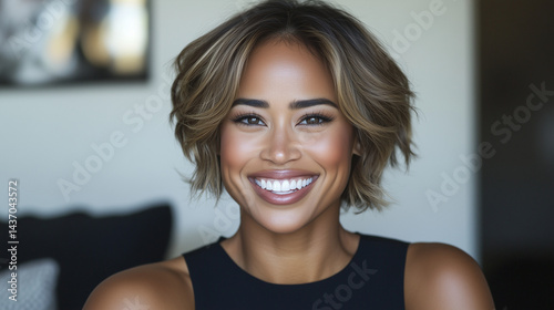 A joyful woman with a bright smile, radiating warmth and confidence. Free Download A joyful woman with a bright smile, radiating warmth and confidence. - GFXLoad