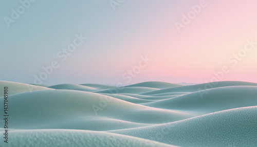 Serene landscape featuring soft, rolling sand dunes under pastel sky, evoking sense of calm and tranquility. gentle curves of dunes create minimalist aesthetic, perfect for relaxation