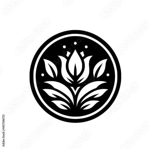 Elegant Black and White Floral Logo Design in a Circle Frame