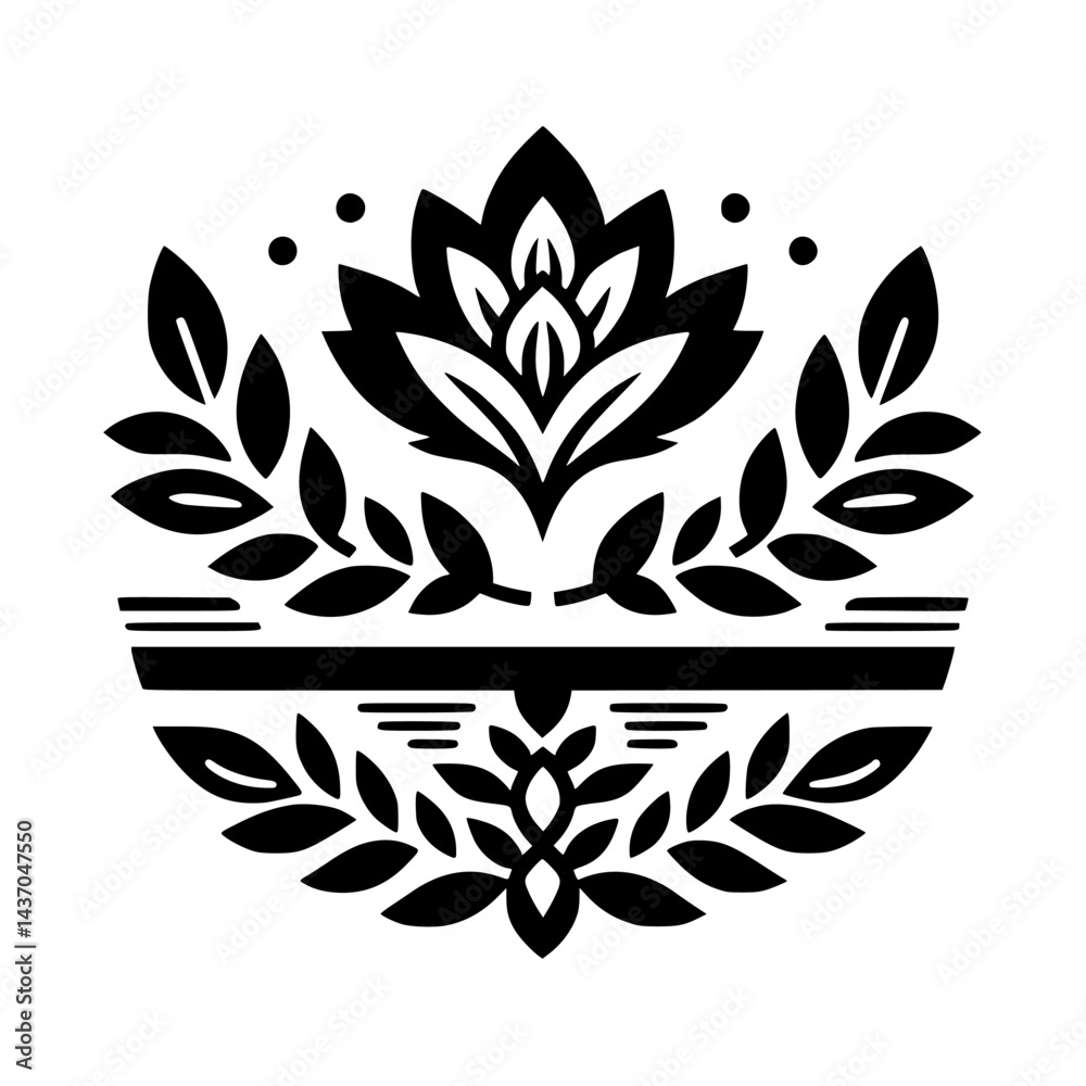 Fototapeta premium Elegant Floral Monochromatic Design with Leaves & Flourishes