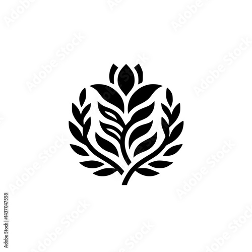 Elegant Black & White Floral Emblem on White Background