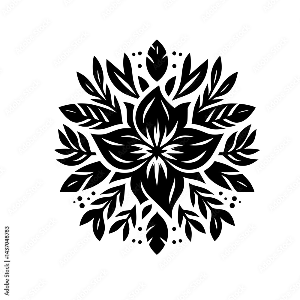 Fototapeta premium Elegant Black Floral Mandala on White, Botanical Design
