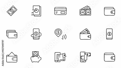 big set of payment related line icons  nfc  card  .eps