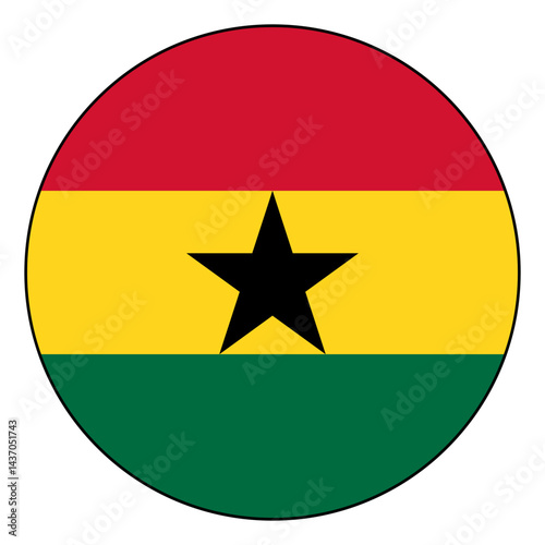 Flag of Ghana. Black edge. Ghana circle flag logo icon computer vector illustration design.