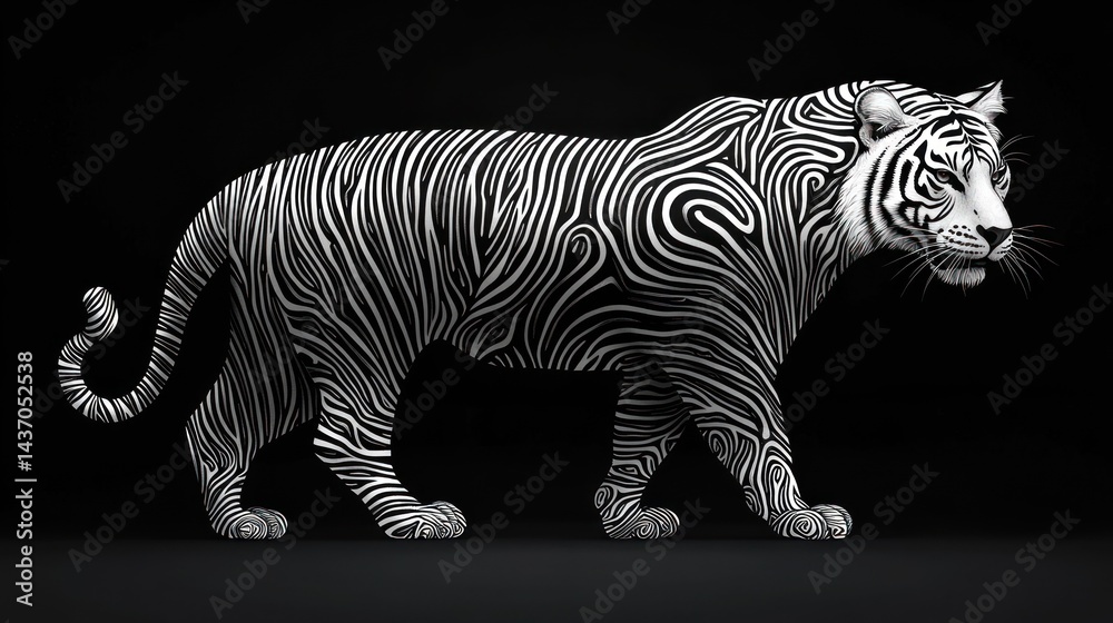 Naklejka premium Abstract tiger, black and white
