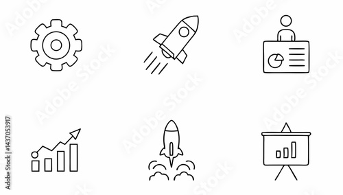 big set of startup related line icons  launch  roc.eps