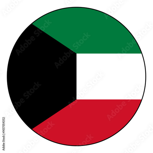 Flag of Kuwait. Black edge. Kuwait circle flag logo icon computer vector illustration design.
