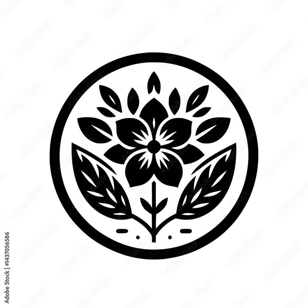 Minimalist Floral Emblem: Black and White Circular Design for Branding Minimalist Floral Emblem: Black and White Circular Design for Branding