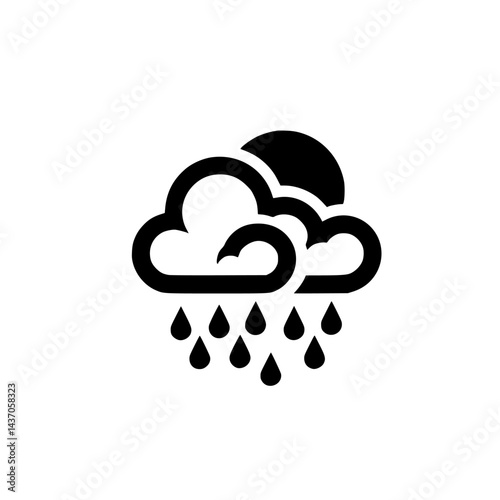Minimalist Rain Cloud Icon: Black & White Weather Illustration