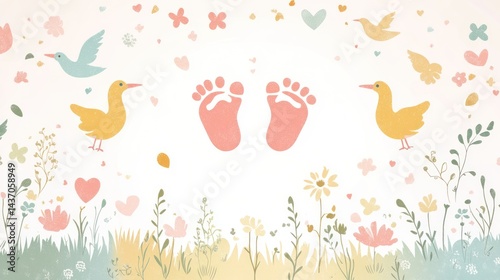 Baby Footprint, Birds, Flowers
