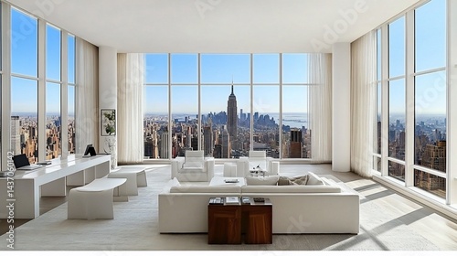 Modern Manhattan penthouse living room, city view