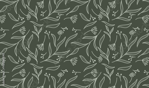 Pastel colored abstract brush drawn leaves and branches seamless pattern. Organic abstract shapes floral background. Freehand botanical doodle wallpaper