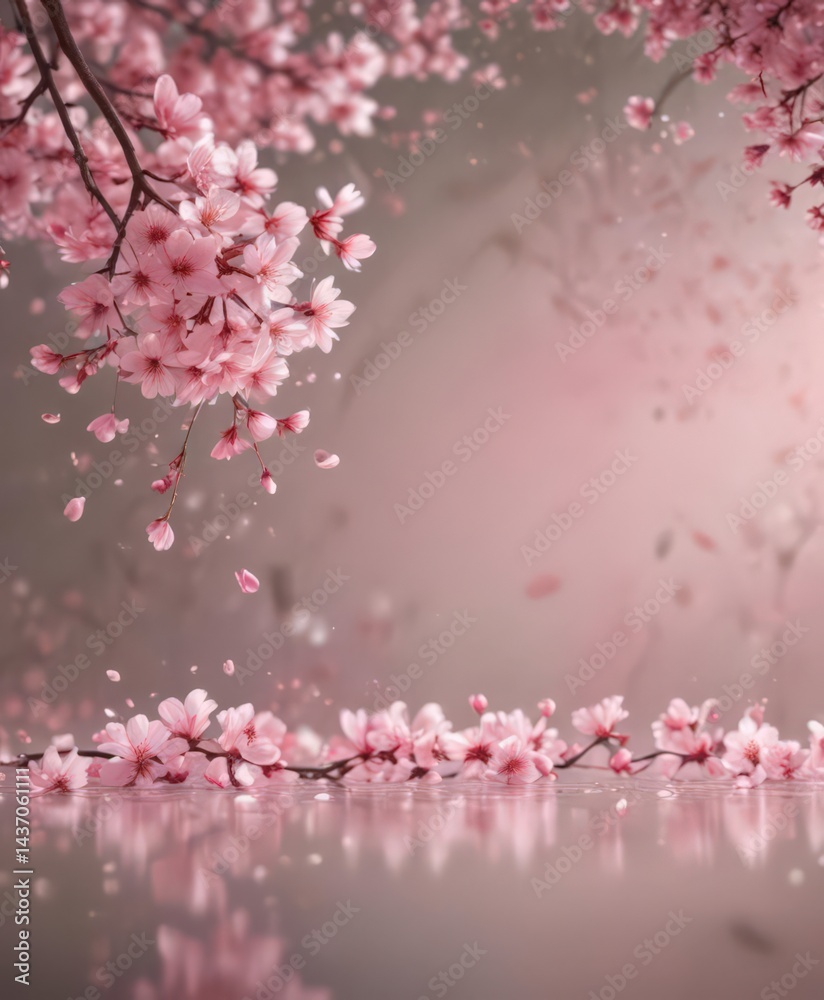Fototapeta premium Delicate pink sakura petals drift softly on a bokeh background , romantic, aesthetic