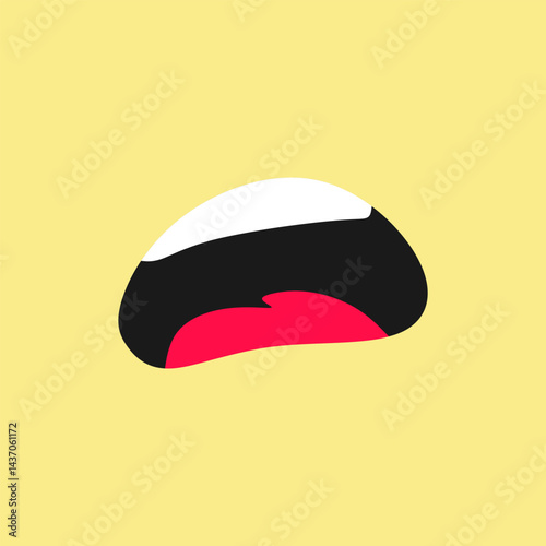 Simple Flat Design Yawning Mouth Icon. A cute and simple cartoon illustration of a wide open mouth. The mouth has a white upper lip, a black open space representing the inside, and a pink tongue