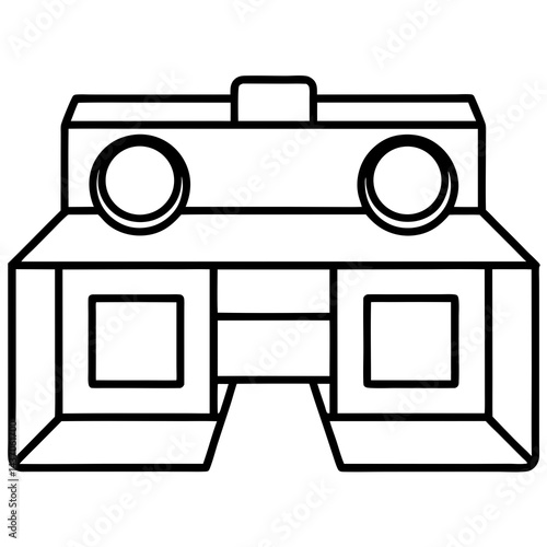 Classic Stereoscope Viewer Vector - Retro 3D Optical Viewer Line Art