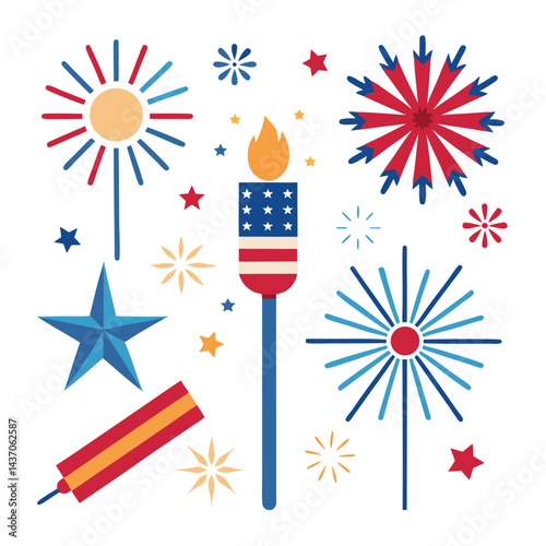 American 4th July sparklers icon set on white background