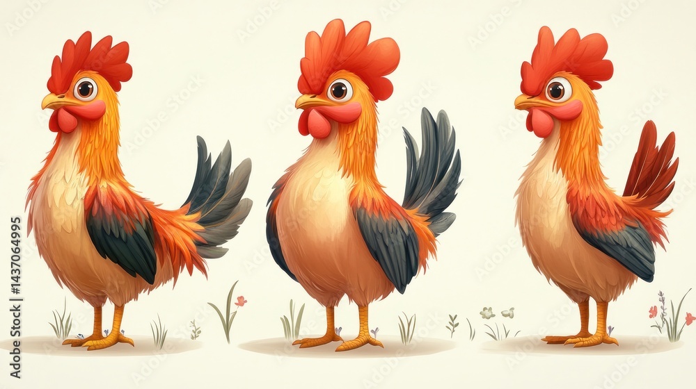 Fototapeta premium Cartoon rooster illustrations