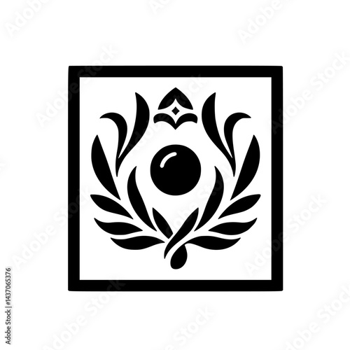 Ornate Black and White Emblem in a Square Frame
