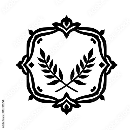 Elegant Black & White Laurel Wreath Emblem, Decorative Frame, Vector Design