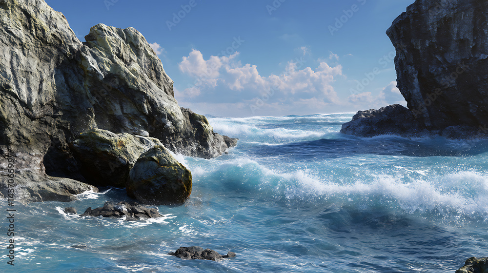 Fototapeta premium A large rock is in the ocean