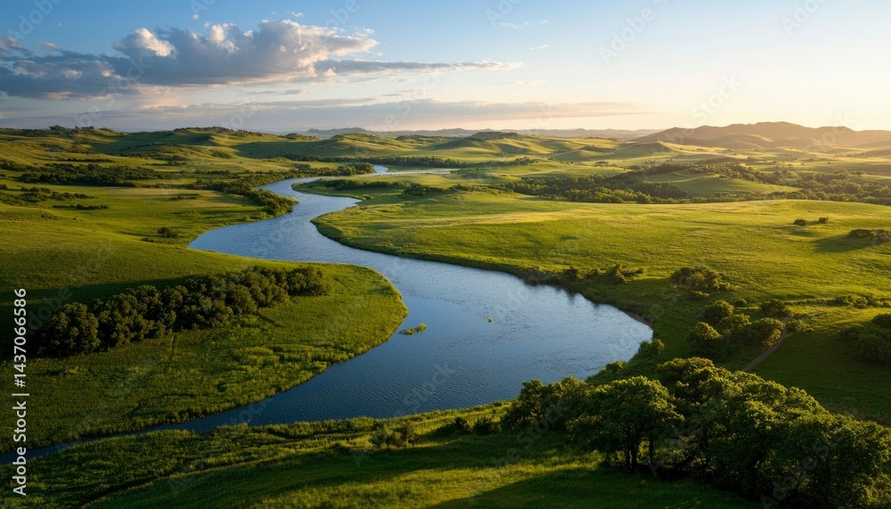 Scenic River Winding Through Lush Plains Scenic River Winding Through Lush Plains