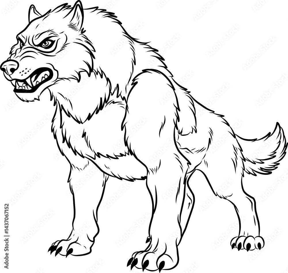 Obraz premium Angry dire wolf silhouette in vector line art style