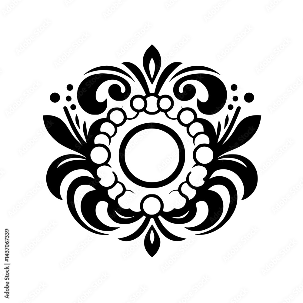 Elegant Pearl Circle Ornament in Black and White, Vector Illustration Elegant Pearl Circle Ornament in Black and White, Vector Illustration
