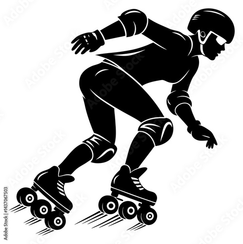 Roller Skater Girl Woman Sport Helmet Logo Sign Graphic Silhouette Shape Clipart Digital Art Illustration