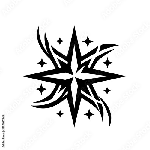 Black & White Starburst Logo Design, Tribal, Celestial, Minimalist