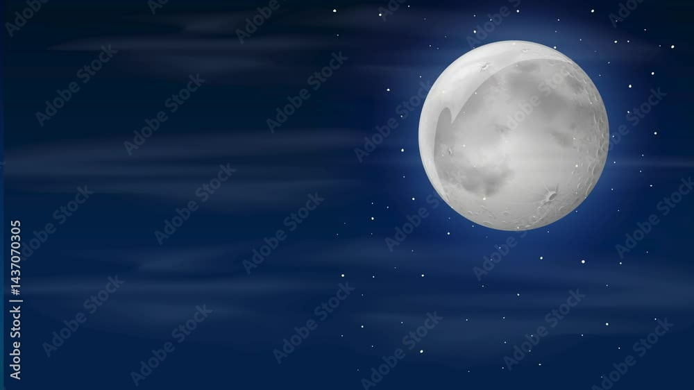 Cartoon scene of a comet flying past a full moon in a starry night time sky background Cartoon scene of a comet flying past a full moon in a starry night time sky background