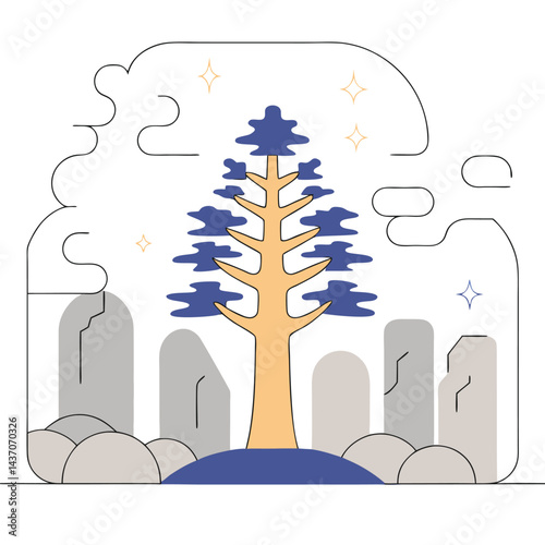 Ancient Sacred Trees and Famous Trees Icons for Stock Photos