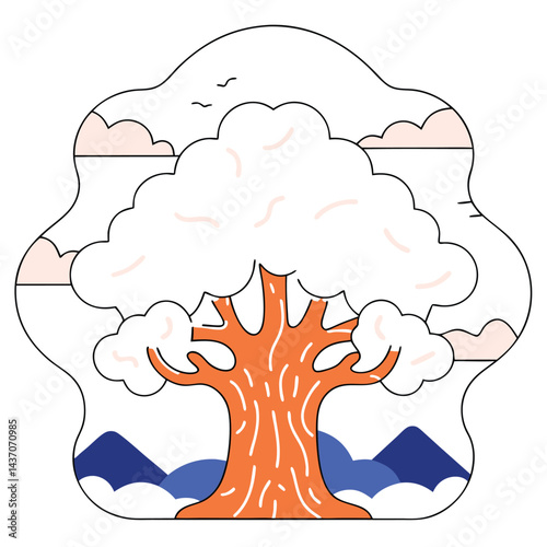 Ancient Sacred Trees and Famous Trees Icons for Stock Photos
