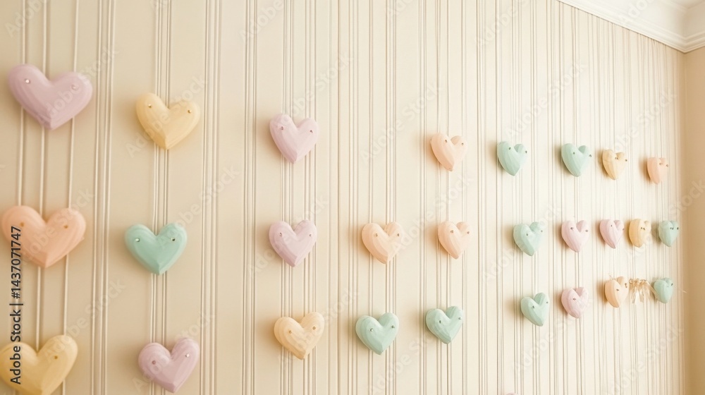 Fototapeta premium pastel heart wall decor in a girl's room